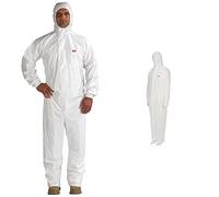 3M 4545WM 5/6 Protective Coverall, Medium, White & Safety Coverall with Cap, in Polypropylene, White, Size M