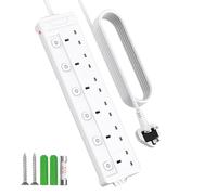 3M 6 Gang Extension Lead with Individually Switches and Indicator Lights, Mountable Overload Protection Power Strips White 3 Metre Cable