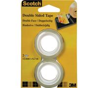 Scotch Double-Sided Tape, 2 Rolls , 12 mm x 6.3 m - Clear Double Sided Sticky Tape, Strong, Long-Lasting, and Photo-Safe