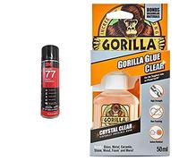 3M 7000116782 Super 77 Multi-Purpose Spray Adhesive - Quick-drying permanent spray glue for paper, fabric, plastic, metal, wood and more, 1x500 ml Bundle with Gorilla 1244002 Glue Crystal Clear 50ml
