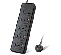 3M/9.84FT Extension Lead 4 AC Way with 2 USB+4 Type-C Slots(5V 4.2A), 13Amp UK Plug Power(3250W/13A), Bold Extension Cord with Fuse Surge Protected Power Strip for Home Office