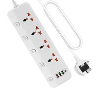 3M/9.84FT Extension Lead 4 AC Way With Fast Charger 3 USB+1 Type-C Slots,13Amp UK Plug Power,Protected Extension Cord with Individual Switches,Power Strip for Home Office (White)