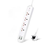 3M/9.84FT Extension Lead 4 AC Way With Fast Charger 4 USB+2 Type-C Slots(5V 4.2A),3000W 13Amp UK Plug Power,Protected Extension Cord,Power Strip for Home Office (White)