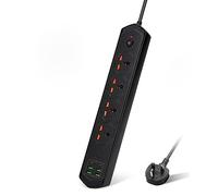 3M/9.84FT Extension Lead 4 AC Way With Fast Charger 4 USB+2 Type-C Slots(5V 4.2A),3000W 13Amp UK Plug Power,Protected Extension Cord,Power Strip for Home Office (Black)