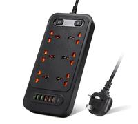 3M/9.84FT Extension Lead 6 AC Way With Fast Charger 1 Type-C + 5 USB Slots(5V 3.4A),3000W 13Amp UK Plug Power,Protected Extension Cord,Power Strip for Home Office (Black)