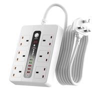 3M/9.84FT Extension Lead with USB Slots,6 AC Way with 5 USB+1 USB-C Slots,Extension Cable Surge Protected,1-24 Hour Timer,Power Strip UK Multi Plug Adapter Electrical Cords for Home and Office (White)