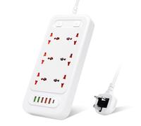 3M/9.84FT Extension Lead With USB Slots 6 AC Way With Fast Charger 1 Type-C + 5 USB Slots(5V 3.4A),13Amp UK Plug Power,Surge Protectors Extension Cord,Power Strip for Home Office (White)