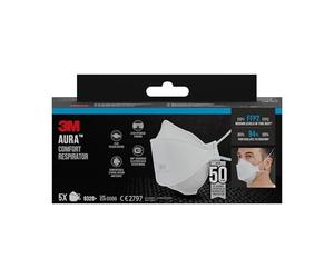 3M Aura Disposable Particulate Respirator, FFP2, Nonvalved, 5 Pack
