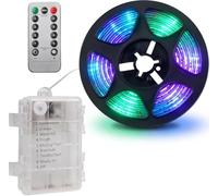 3M Battery Powered LED Strip Lights, RGB Multicolor LED Lights Battery Powered with Remote Control, 8 Modes Timer, Waterproof Self-Adhesive Cuttable LED Tape Lights for Bedroom Kitchen Outdoor Decor
