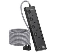 3M Black Extension Lead, 4 Way Extension Socket with 4 USB Slots(2 USB C), Individually Switched, Extension Cable 3M, Wall Mount, Desk Power Strip for Home Office Accessories