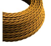 3m Braided Twisted Fabric Electrical Cable, 2 Core Cloth Covered Flex Lighting Cord 0.75mm, 9.84ft Vintage Style Lamp Wire for DIY Pendant Lights and Industrial Lighting Projects (Gold)