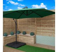 3m Cantilever Banana Garden Parasol in Green with Crank Handle and Parasol Base Weights Included