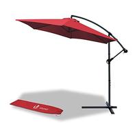 VOUNOT 3m Cantilever Garden Parasol Banana Patio Umbrella Crank Handle Red