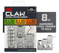 3M Claw 15, 25 and 45 lb. Drywall Picture Hanger Variety Pack with Spot Markers, Heavyweight Hanging Solution for Room Decor and Office Decor, Including Mirrors or Large Art - 8 Pack