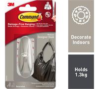 3M CLAW Command Brushed Nickel Medium Designer Hook 17081BN in White 3M CLAW White
