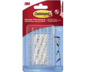 3M CLAW Command Decorating Clips, Pack of 20 Mini Hooks & 24 Small Strips, Transparent - Hanging Clips for Decorations & Fairy Lights, Wall Adhesive 3M CLAW White