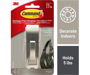 3M CLAW Command Modern Reflections Brushed Nickel Large Metal Hook MR03-BN in Metallic Silver 3M CLAW Metallic Silver