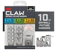 3M Claw Drywall Picture Hangers, 15 Lb, Pack of 10 Hangers