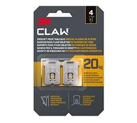 3M CLAW Hooks for Hanging Pictures on Plaster Walls, 4 Hooks - Maximum Weight Tested up to 20kg - Ideal for Fixing Heavy Objects, Mirrors, Home Decor, Tool-Free