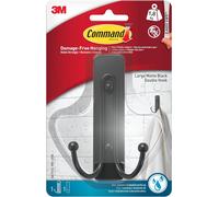 Command Bath Large double Hook, Matte Black, Bath36, 1 Hook And 1 Strip