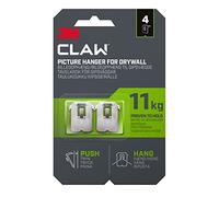 3M Claw Plasterboard Picture Hanging Wall Hooks For Hanging Home Décor, 4 Hangers, Holds up to 11 kg - Ideal for Heavyweight Items
