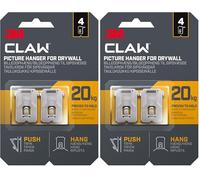 3M Claw Plasterboard Picture Hanging Wall Hooks for Hanging Home Décor, 4 Hangers, Holds up to 20 kg - Ideal for Heavyweight Items (Pack of 2)