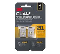 3M Claw Plasterboard Picture Hanging Wall Hooks For Hanging Home Décor, 4 Hangers, Holds up to 20 kg - Ideal for Heavyweight Items