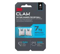 3M Claw Plasterboard Picture Hanging Wall Hooks For Hanging Home Décor, 4 Hangers, Holds up to 7 kg - Ideal for Heavyweight Items