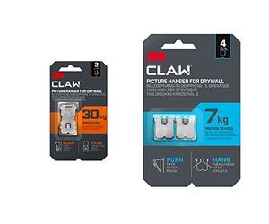 3M Claw Plasterboard Picture Hanging Wall Hooks for Hanging Home Décor & Claw Plasterboard Picture Hanging Wall Hooks for Hanging Home Décor, 4 Hangers, Holds up to 7 kg - Ideal for Heavyweight Items