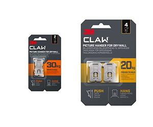 3M Claw Plasterboard Picture Hanging Wall Hooks for Hanging Home Décor & Claw Plasterboard Picture Hooks for Home Décor and Picture Hanging, 4 Hangers, Holds up to 20 kg - Ideal for Heavyweight Items