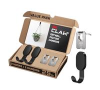 3M Claw(TM) 25 lb. 2 Drywall Black Hooks & 2 Picture Hangers, Heavyweight Hanging Solution for Backpacks, Jackets, Pictures and Home Decor- 4 Pack