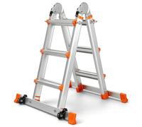 3m Combination Ladder 5 Step Convertible Folding Ladder Tripod Ladder | Stabilizer Bar & Wheels, Aluminium Multi-Purpose Step Ladder for Home Indoor Outdoor Use, 150kg Load Capacity