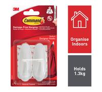 3M Command Adhesive Hooks Designer Medium White Holds 1.3kg each (Pack of 2)