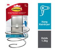 Command Bath Hair Dryer Holder, Satin Nickel, Water Resistant Adhesive Strips - 1 Hairdryer Holder and 2 Large Strips - Damage Free Hanging