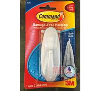 3M Command Designer Bath Hook,Large,White,1-Hook with Water Resistant Strips