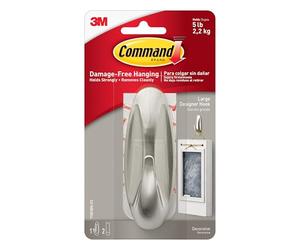 3M Command Designer Hook, Large, Brushed Nickel, 1-Hook (17083BN-ES)