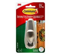 Outdoor Large Brushed Nickel, Metal Command Hook with Strips - For Hanging Outdoor Wreaths, Signs and Other Heavy Items 3M CLAW White One Size