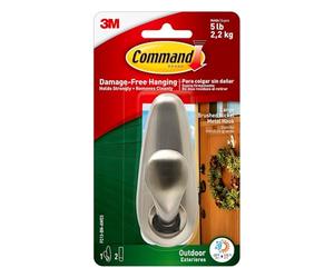 3M Command FC13-BN-AW Outdoor Metal Hook with Foam Strip, Large (4-Pack)