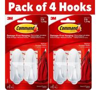 3M Command Hooks Self Adhesive Damage Free Medium Hooks Clips Wall Hanging White