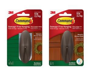 3M Command Large Modern Metallic Bronze Hook Holds 2.2kg Damage-Free Holding UK