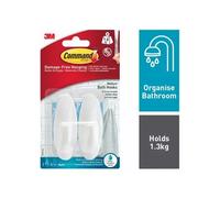 3M Command Medium Bath Oval Hooks With Command Adhesive Strips White (Pack 2) - 7100119054