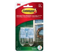 3M Command Medium Outdoor Window Hook 2 Clear Hooks and 2 Strips, Acrylic, Multicoloured, 4-Piece