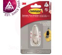 3M Command Metal Small Hook Brushed Nickel Finish│Decorative│Holds Strongly 450g