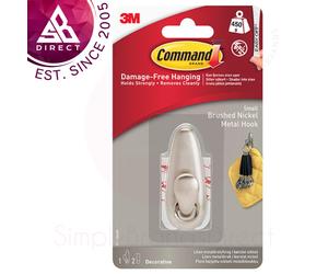 3M Command Metal Small Hook Brushed Nickel Finish│Decorative│Holds Strongly 450g