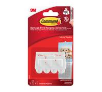 3M 17066 Command Adhesive Micro Utility Hooks Plastic White Three per Pack