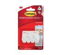 3M 17066 Command Adhesive Micro Utility Hooks Plastic White Three per Pack