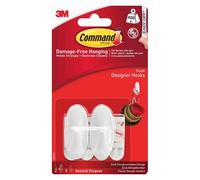 3M Command Small Designer Hooks Pack of 2, Damage Free Wall Adhesive Reusable 450g