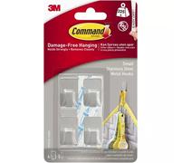 3M Command Small Stainless Steel Metal Hooks With Command Adhesive Strips (Pack 4) - 7100191582