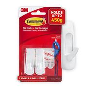 3M Command Utility Hook 2 White Hooks and 4 Strips, Acrylic, Multicoloured, 3-Piece