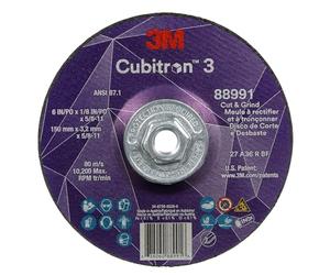 3M Cubitron 3 Cut and Grind Wheel, 88991, 36+, T27, 6 in x 1/8 in x 5/8 in-11, Pack of 10, ANSI, Longer Life, Faster Cut, Back-Gouging, Fillet Weld Removal, Cutting, Grinding